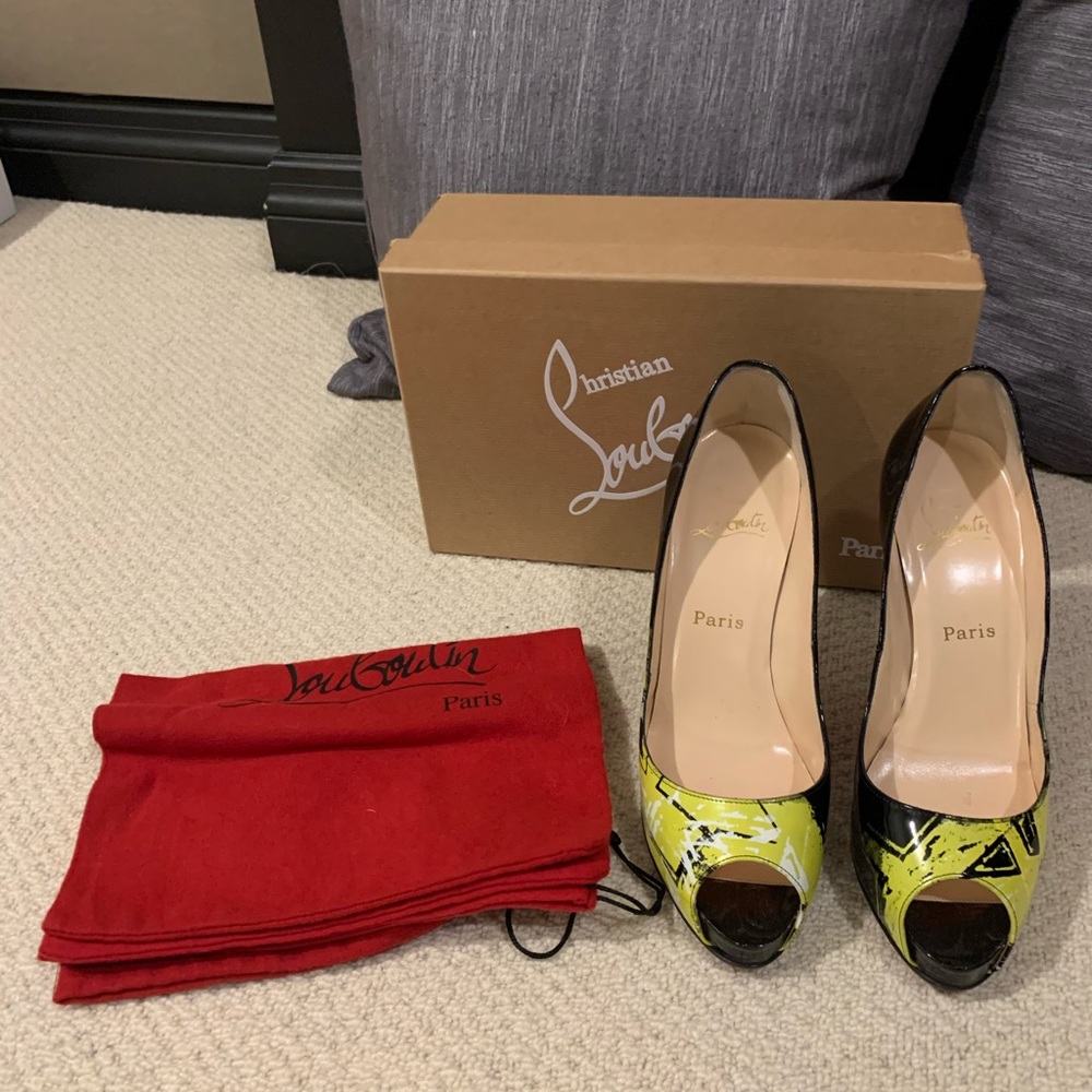 Christian Louboutin open toe graffiti 130 heels